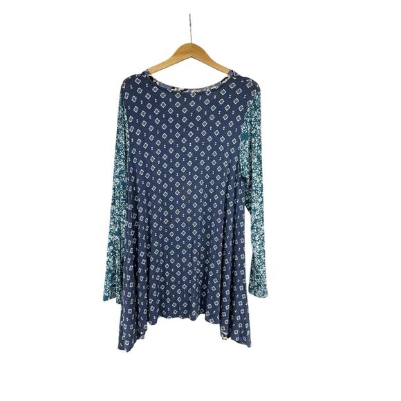 Logo By Lori Goldstein Teal Pattern Sharkbite Hem Soft Long Sleeve Tunic Top L - Picture 2 of 6